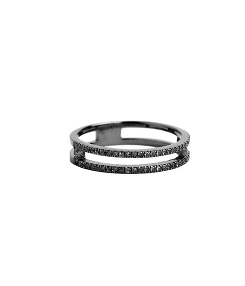 Open Bar Diamond Ring - Silver/Black Diamond