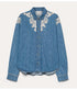 Embroidered Indigo Twill Boxy Shirt - Celeste