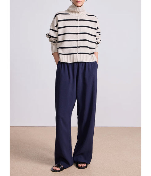 Ari Cropped Turtleneck - Black & White Stripe