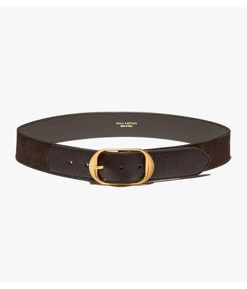 Nili Suede Belt - Espresso w/ Antique Brass
