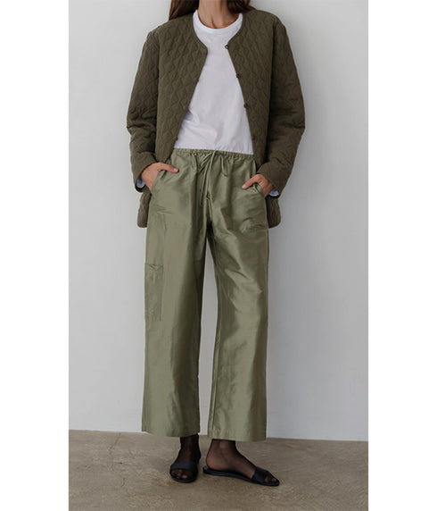 The Taffeta Drawstring Cargo Pants - Oregano