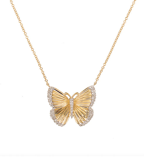 Petite Pleated Double Diamond Butterfly Necklace
