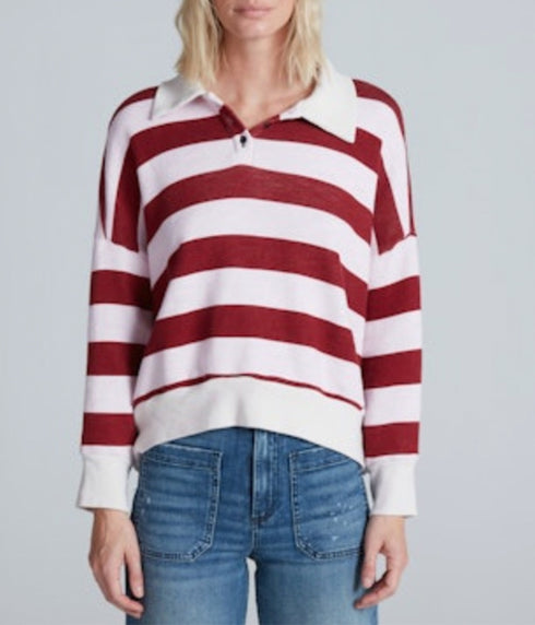 Polo Sweatshirt - Black Cherry Pink Stripe