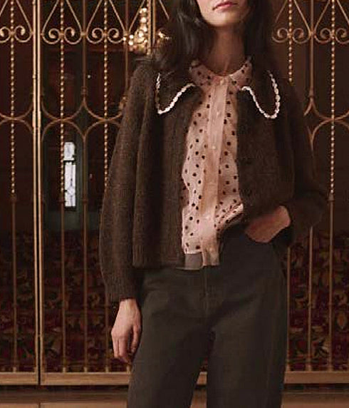 The Crochet Collar Cardigan - Chocolate Brown