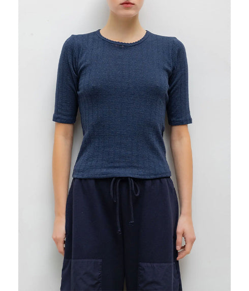 Pointelle Mid Sleeve Slim Fit Tee - Midnight Melange