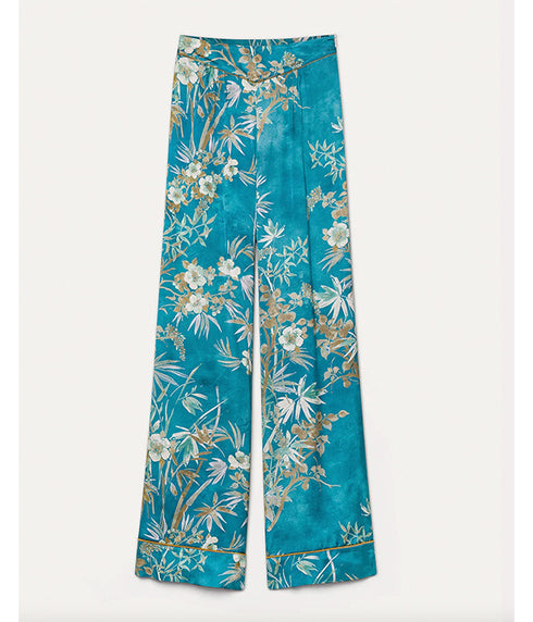 "Le Bamboo Secret" Satin Flared Trousers - Jade