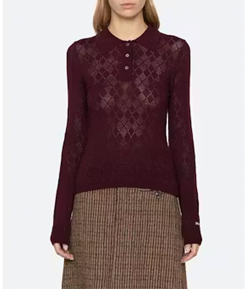 Jane Argyle Polo Sweater - Burgundy