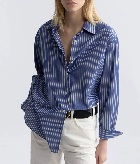 Yorke Striped Cotton Shirt - Dark Navy/White