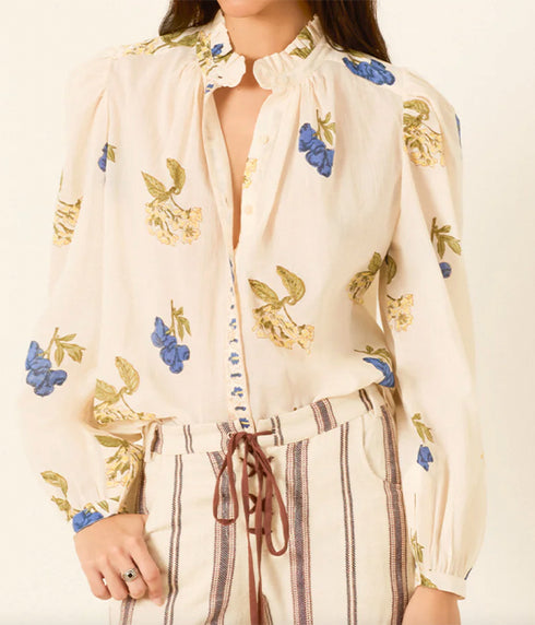Annabel Blueberry Flora Shirt - Off White