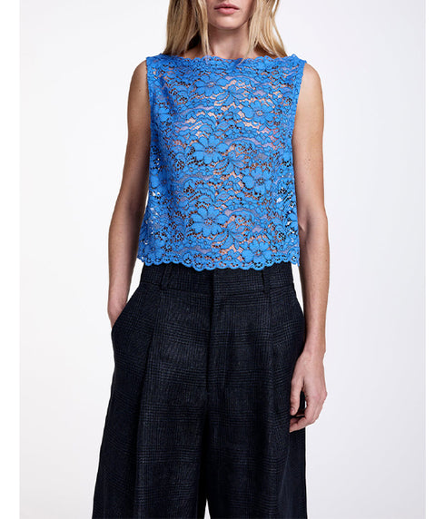 Scalloped Lace Shell - Cornflower Blue