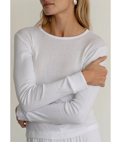 The Pointelle Long Sleeve Tee - Powder