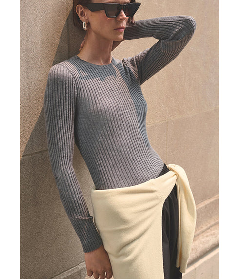 The Refined Ribbed Crew - Heather Smoke