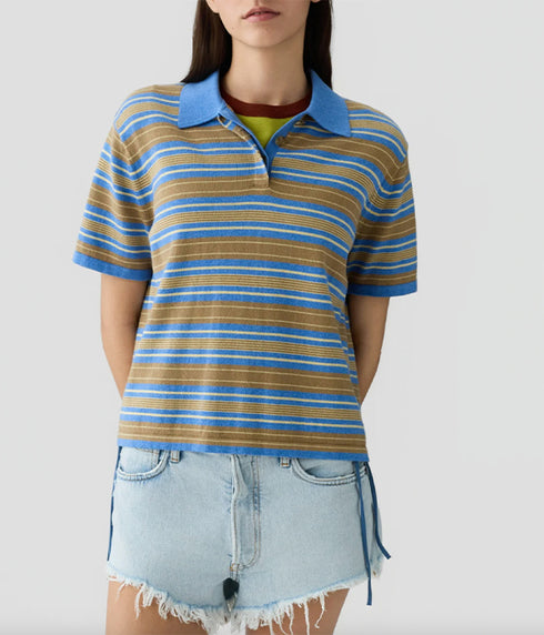 Short Sleeve Striped Rugby - Delft Blue Combo