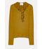 Ruffled Fine Ribbed Knit Henley - Gold