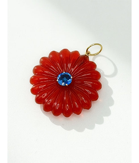 Carnelian and Kyanite Flower Pendant