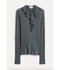 Ruffled Fine Ribbed Knit Henley - Grey
