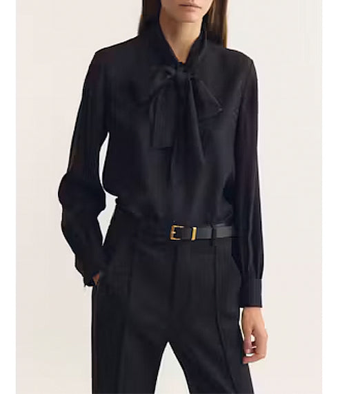 Elian SIlk Tie Neck Blouse - Black Dot