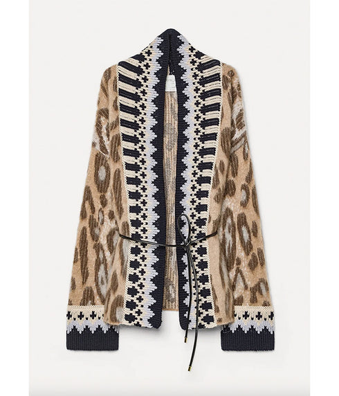 “The Brit Leopard” Alpaca-Blend Jacquard Cardigan - Gold