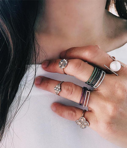 Open Bar Diamond Ring - Silver/Black Diamond
