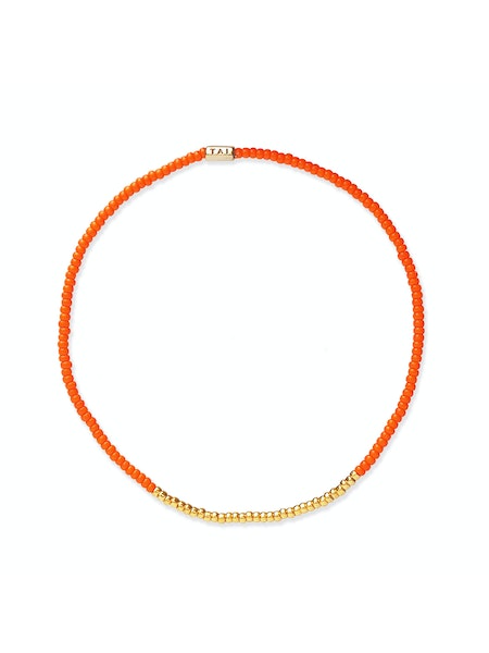 Handmade Seed Bead Stretch Bracelet w/ Gold Bead Accents DB463