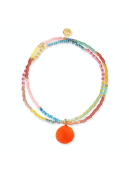 Handmade Double Strand Stretch Bracelet with Pom Pom DB465