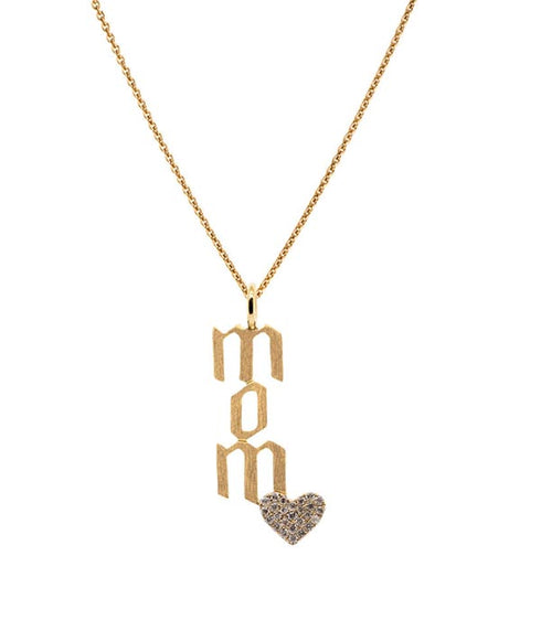 Mom Diamond Heart Pendant Yellow Gold