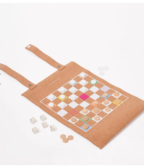 Cork Roll Up Backgammon/ Checkers/ Chess - Majorelle