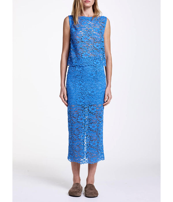 Scalloped Lace Shell - Cornflower Blue
