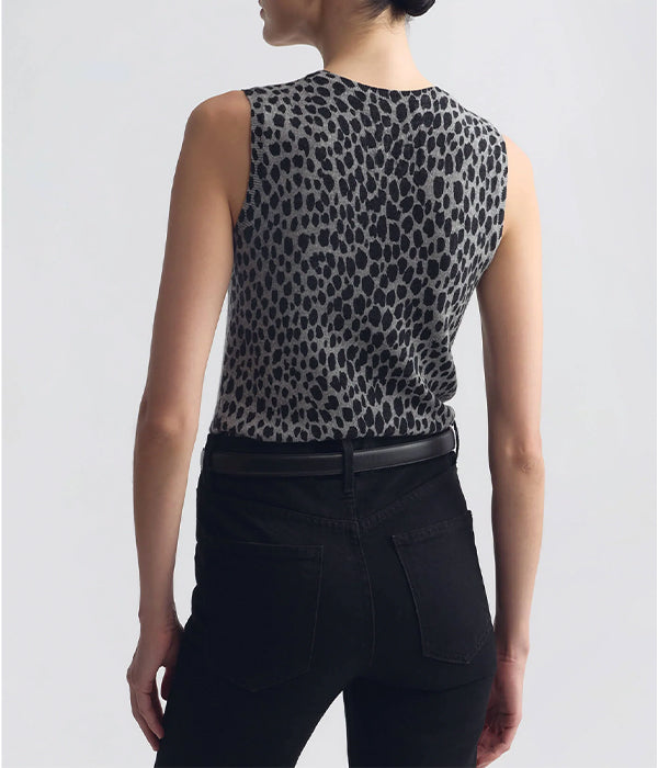 Nessa Sweater Tank - Pebble Grey Heather/Black Cheetah