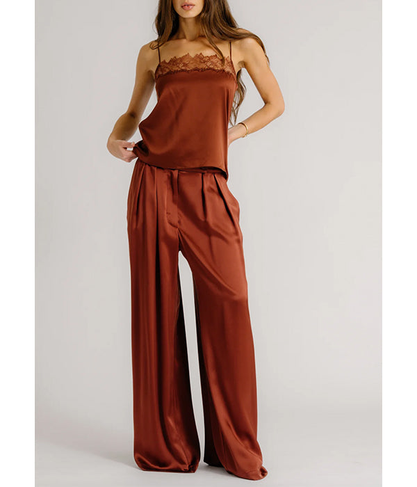 Haya Lace Trimmed Camisole - Mahogany
