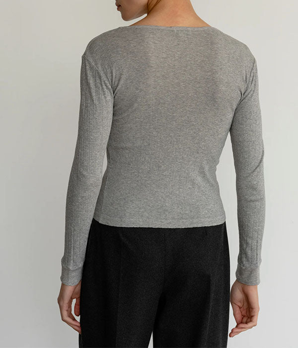 The Pointelle Long Sleeve Tee - Heather Grey