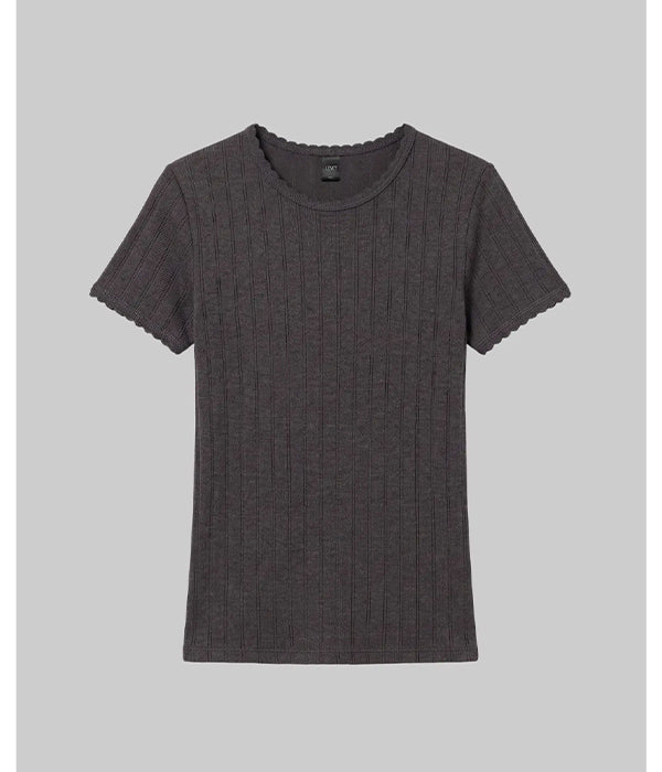 Pointelle Slim Fit Tee - Hickory Melange
