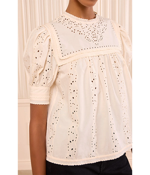 Una Short Sleeve Cotton Top - Pearled Ivory
