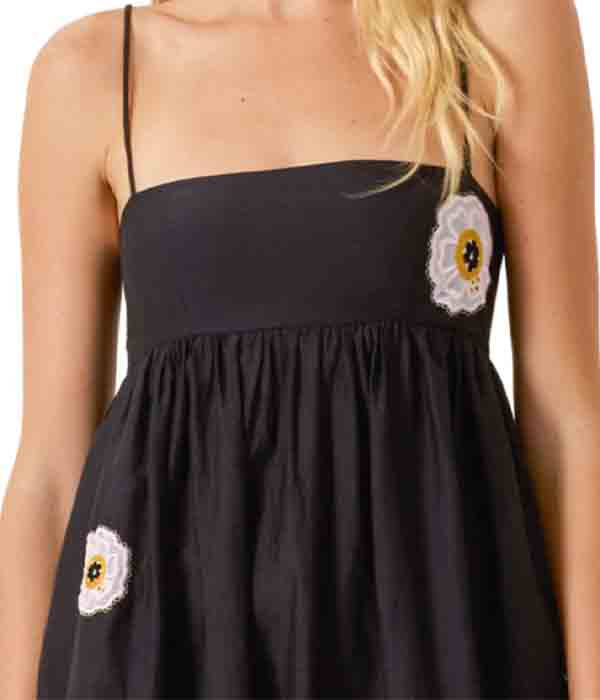 Lilia Pressed Daisy Dress - Black