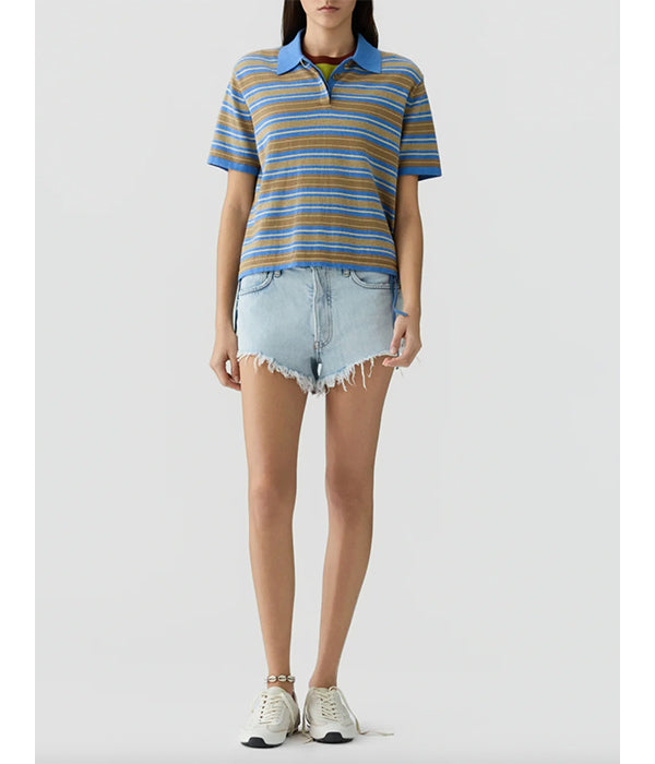 Short Sleeve Striped Rugby - Delft Blue Combo