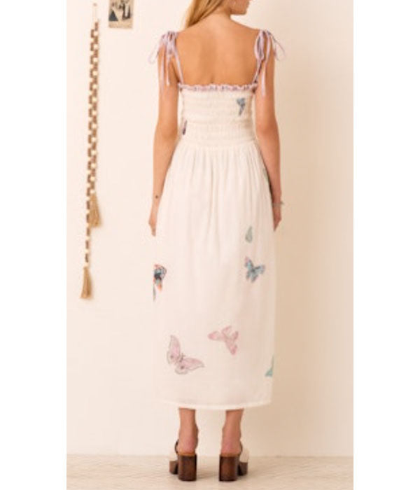 Kaia Dress - White Butterfly Garden