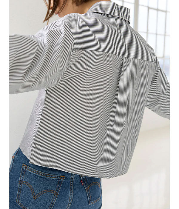 The Cropped Everything Shirt - Micro Stripe Black White
