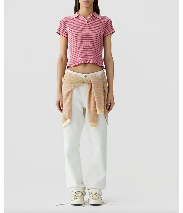 Smocked Shrunken Polo - Sprinkle/Burnt Sienna