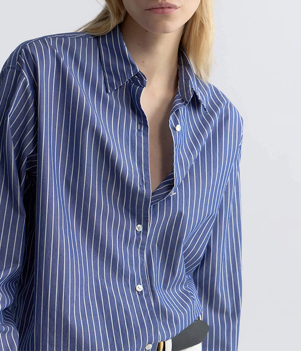 Yorke Striped Cotton Shirt - Dark Navy/White