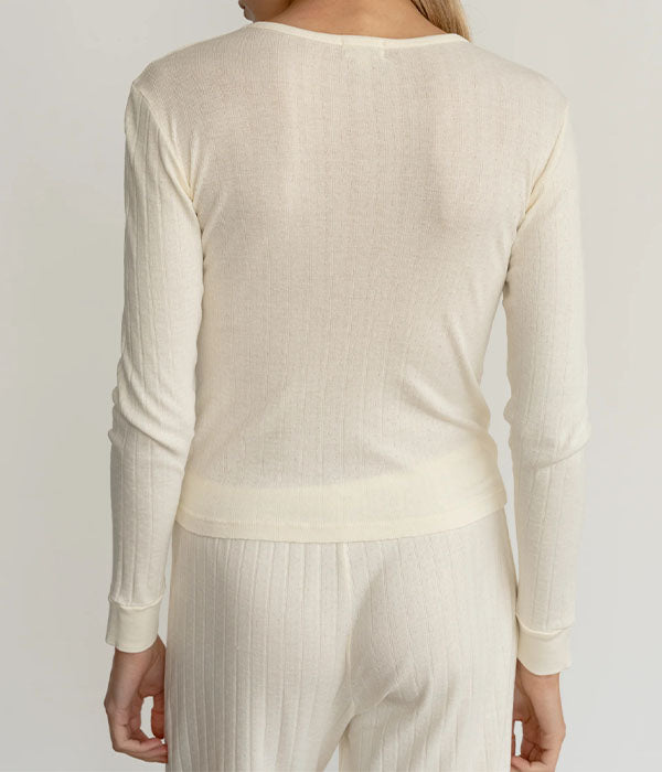 The Pointelle Long Sleeve Tee - Cream