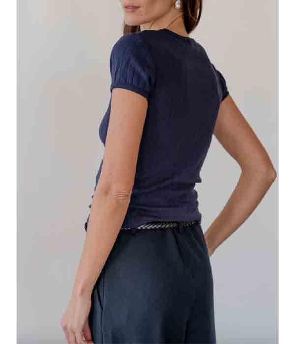 The Pointelle Baby Tee - Navy