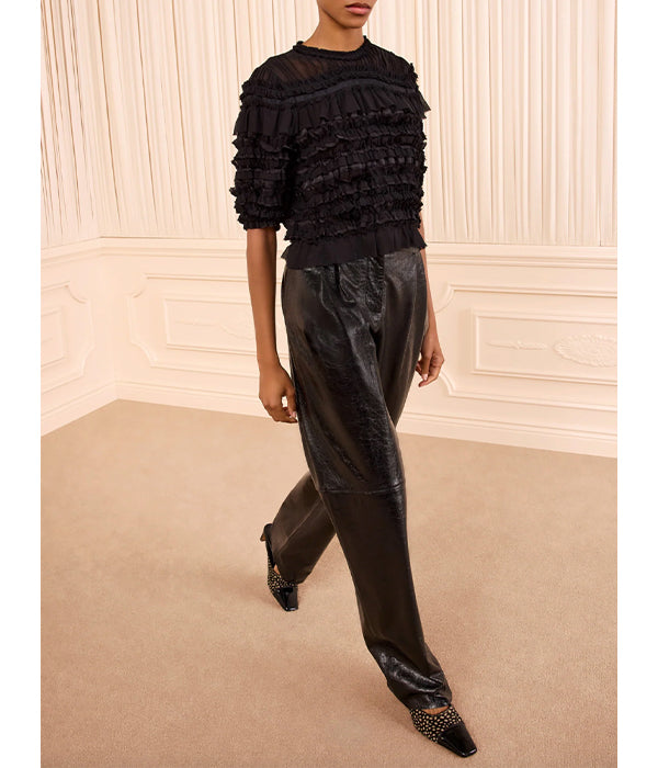 Mabel Short Sleeve Silk Top - Noir