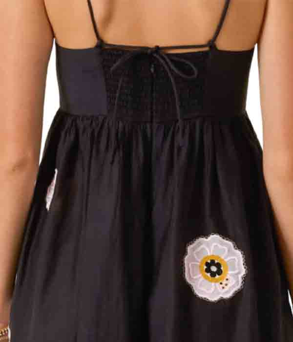 Lilia Pressed Daisy Dress - Black