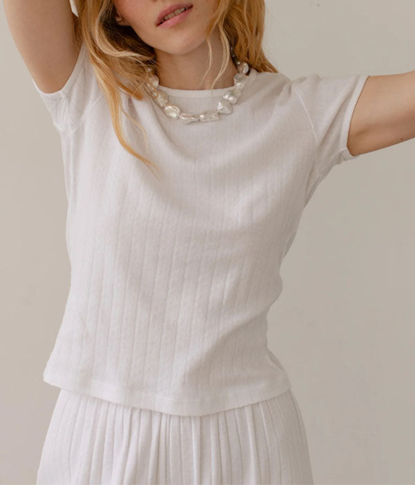 The Pointelle Baby Tee - Powder