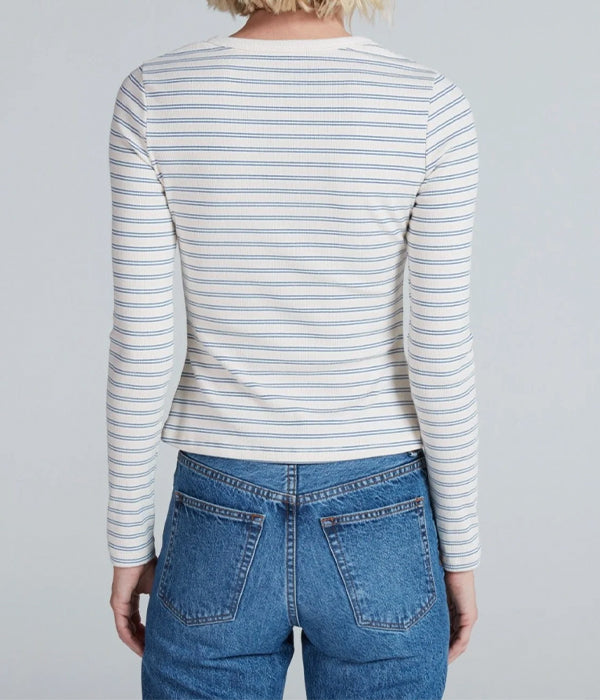 Long Sleeve Ribbed Crew - Double Blue Stripe