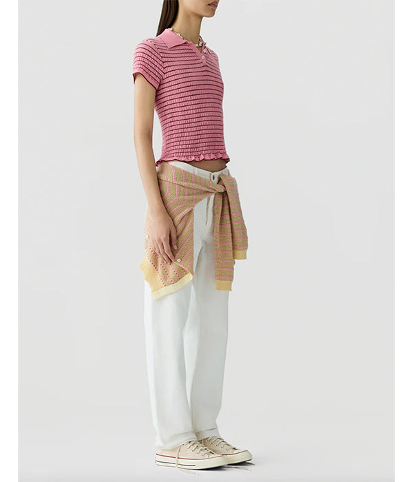 Smocked Shrunken Polo - Sprinkle/Burnt Sienna