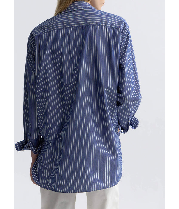 Yorke Striped Cotton Shirt - Dark Navy/White