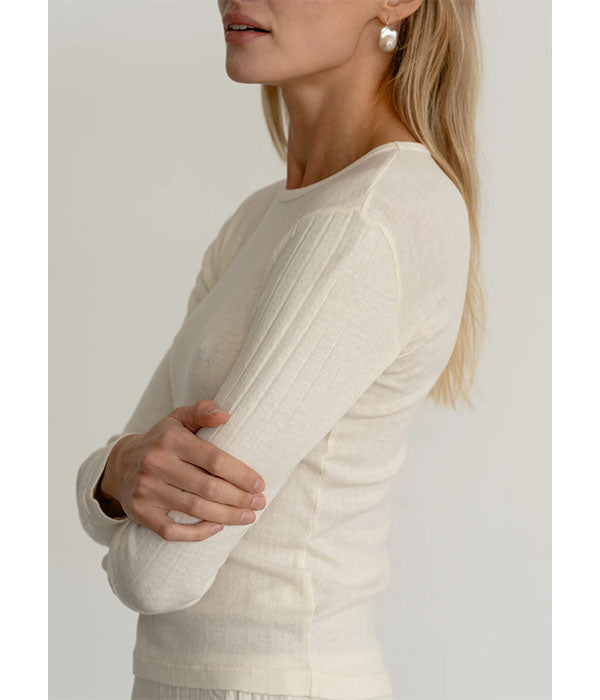 The Pointelle Long Sleeve Tee - Cream