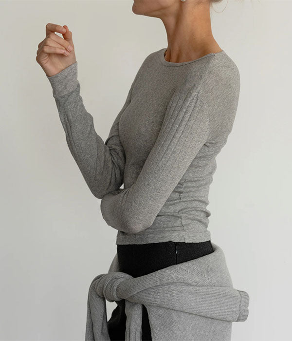 The Pointelle Long Sleeve Tee - Heather Grey