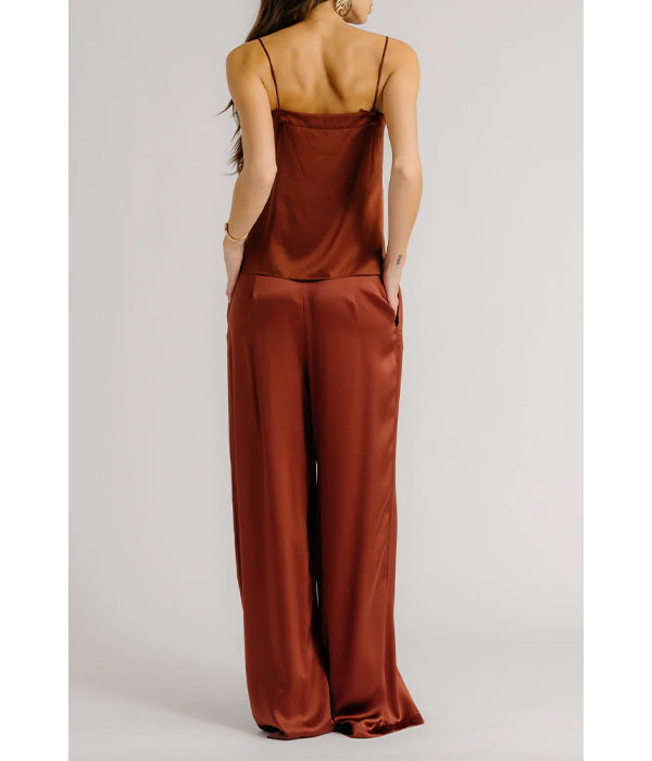 Haya Lace Trimmed Camisole - Mahogany